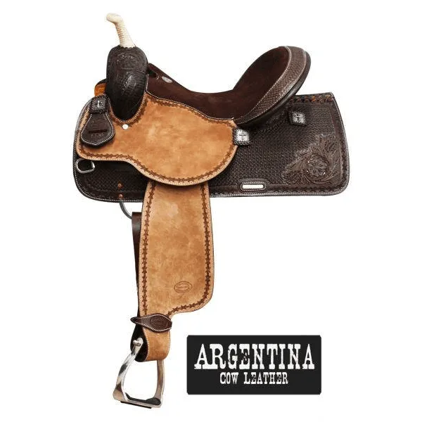 15", 16" Showman™ Argentina Cow Leather Barrel Style Saddle.