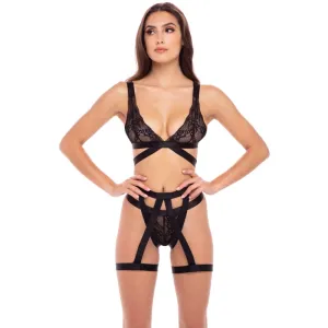 3 Pc. Straps and Garters Bra Set - M/l - Black