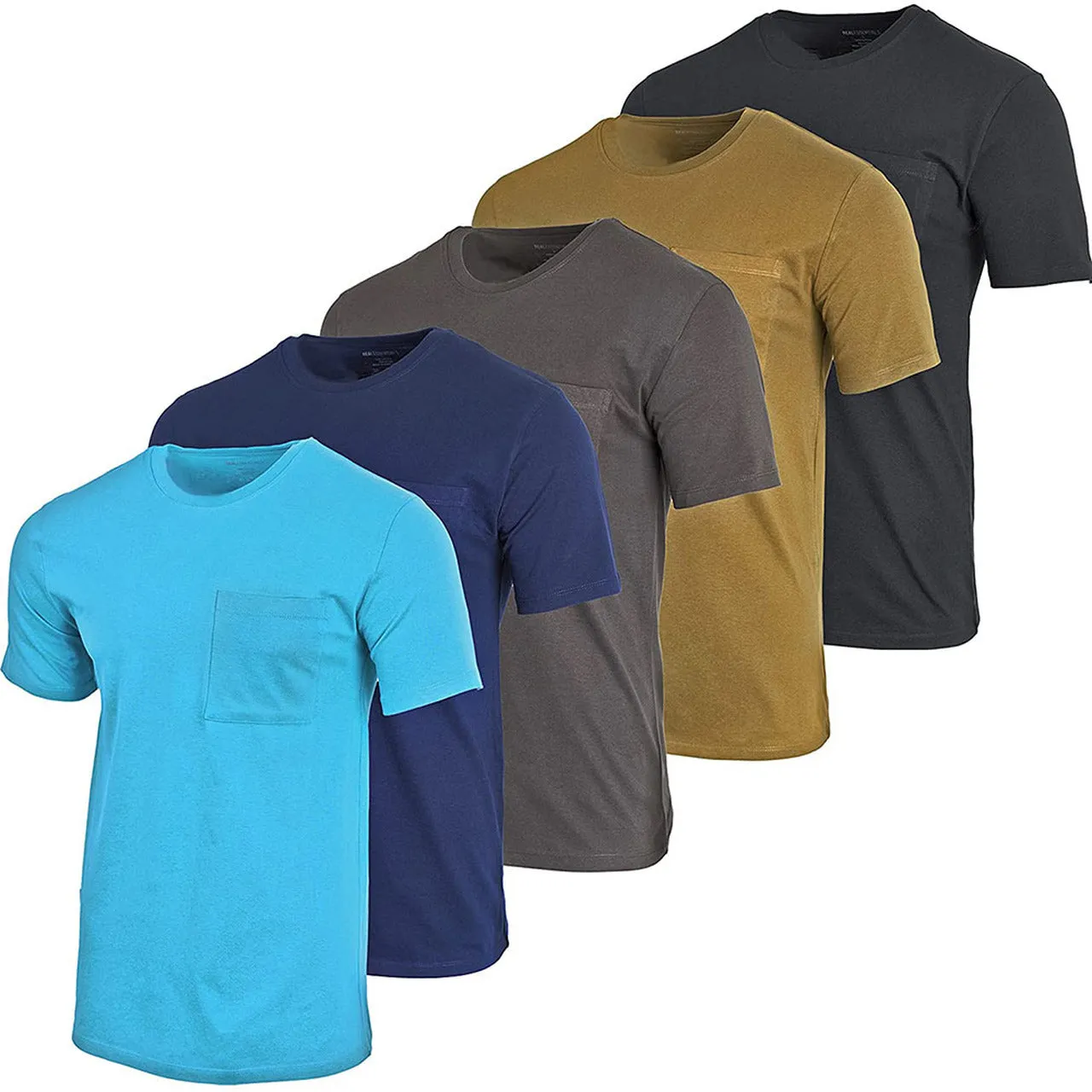 5-Pack: Men's Cotton Crew Neck Pocket T-Shirts