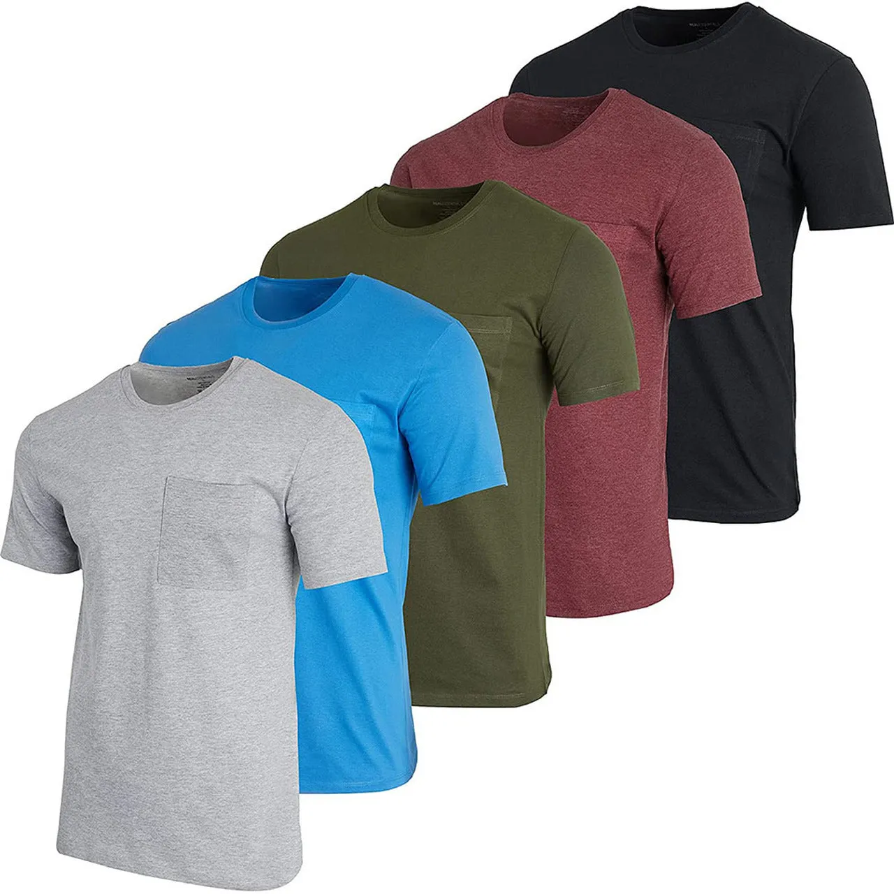 5-Pack: Men's Cotton Crew Neck Pocket T-Shirts