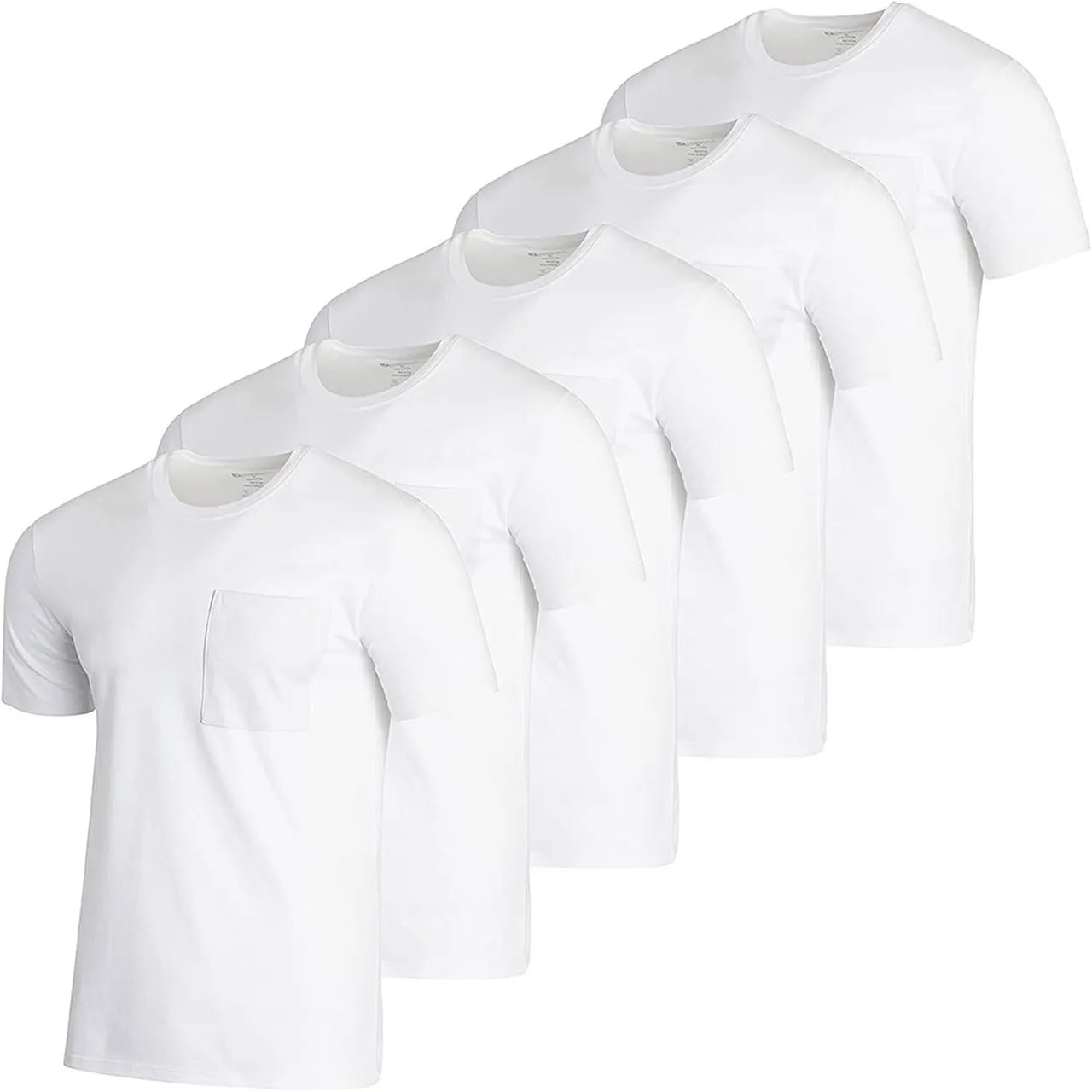 5-Pack: Men's Cotton Crew Neck Pocket T-Shirts