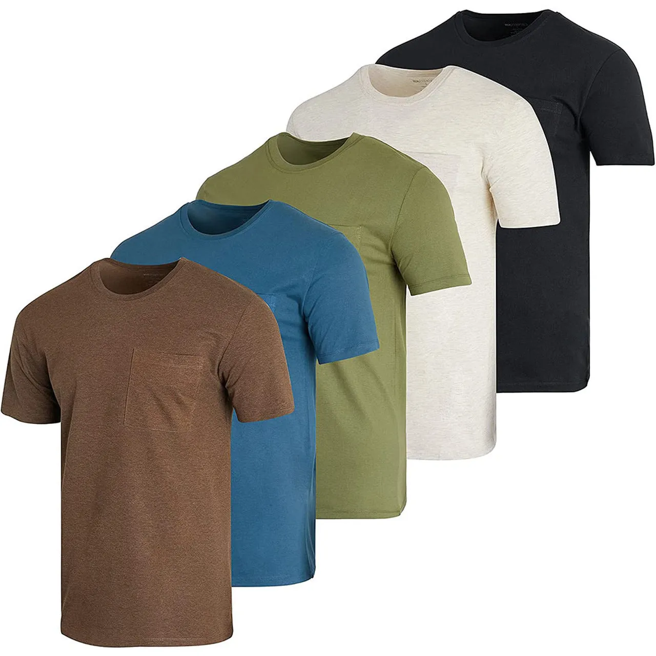 5-Pack: Men's Cotton Crew Neck Pocket T-Shirts