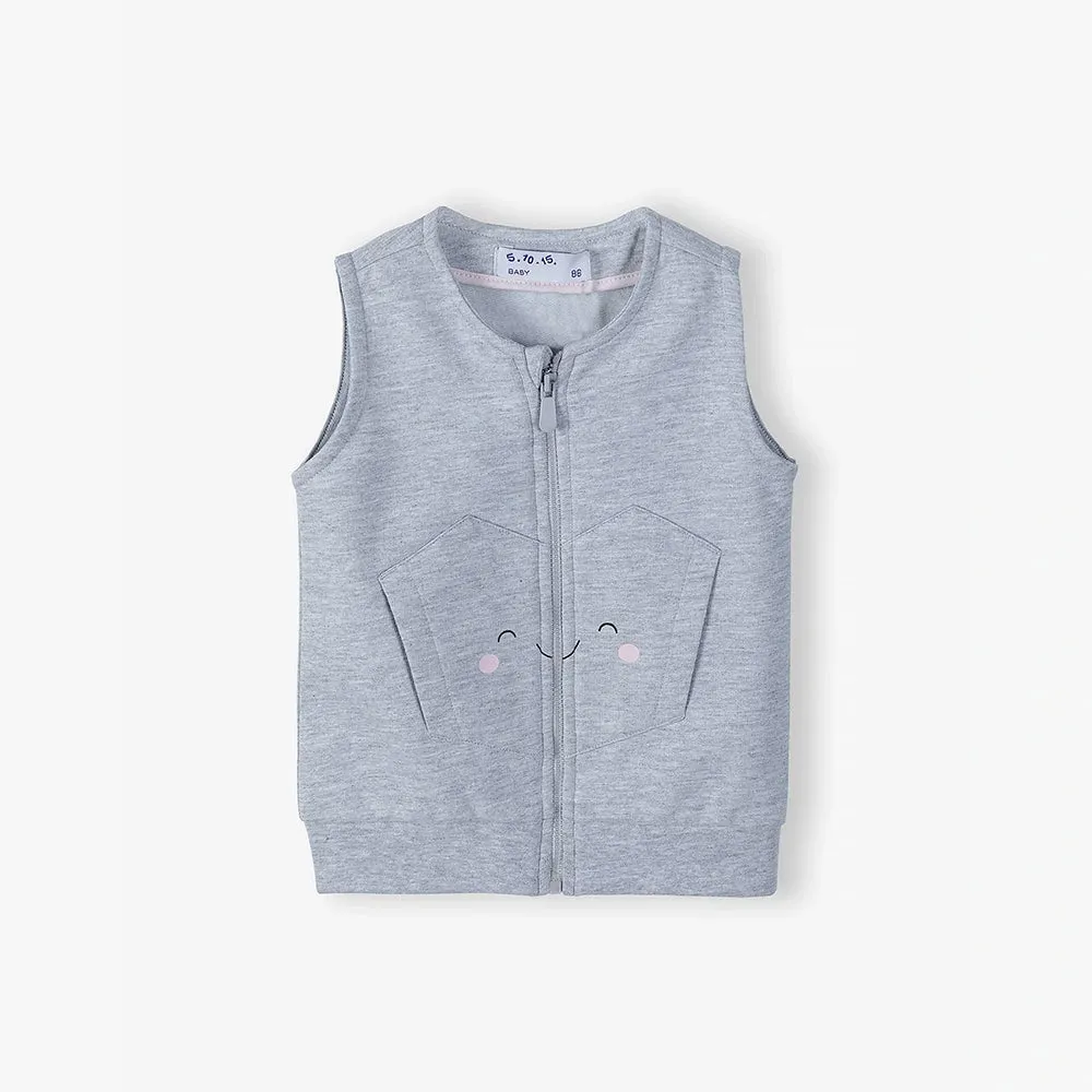 5.10.15 Cute Smile Face Pocket Grey Sleeveless Fleece Zipper 12394