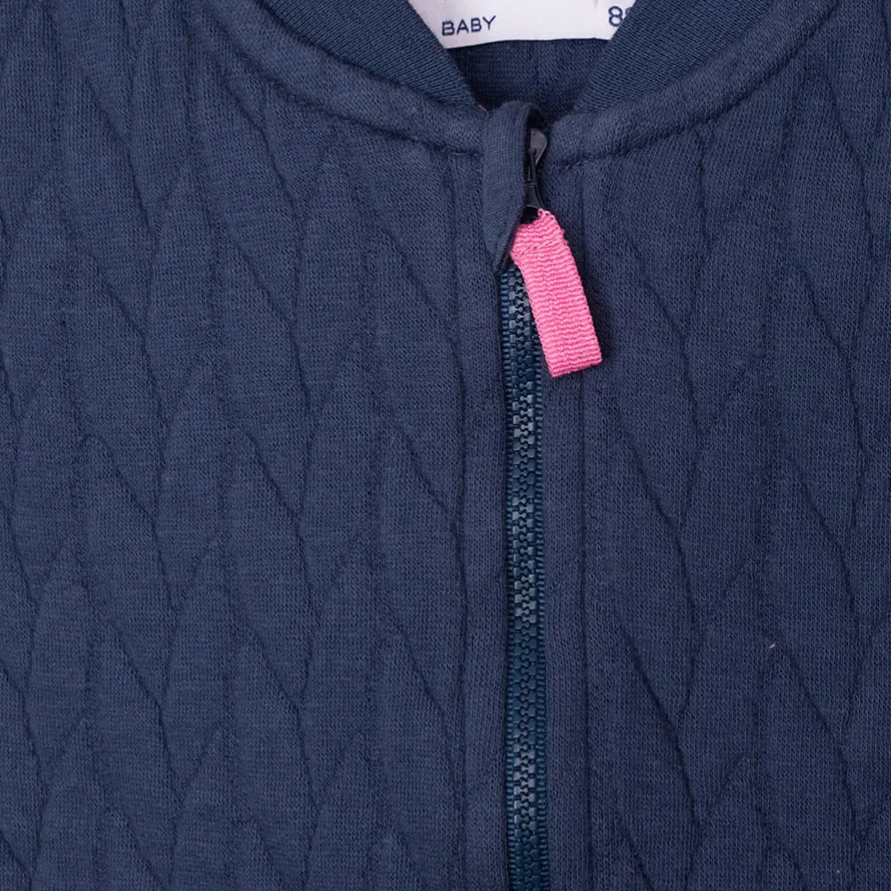 51015 Leaves Quilted Navy Blue Mock Neck Zipper 8470