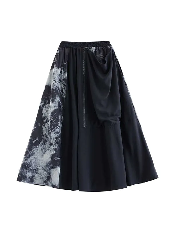 A-Line Loose Asymmetric Elasticity Pockets Zipper Skirts Bottoms