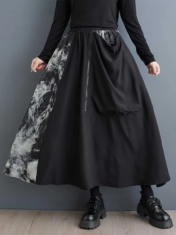 A-Line Loose Asymmetric Elasticity Pockets Zipper Skirts Bottoms