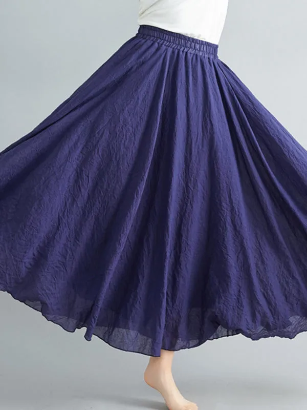 A-Line Loose Elasticity Pleated Solid Color Skirts