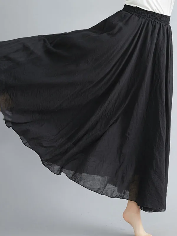 A-Line Loose Elasticity Pleated Solid Color Skirts