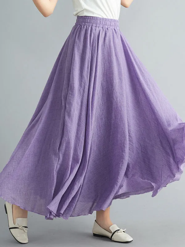 A-Line Loose Elasticity Pleated Solid Color Skirts