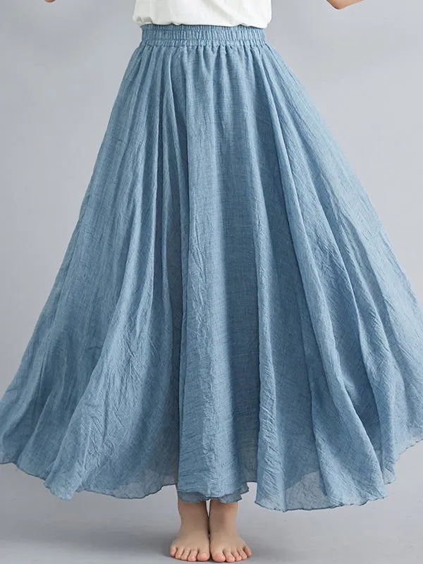 A-Line Loose Elasticity Pleated Solid Color Skirts