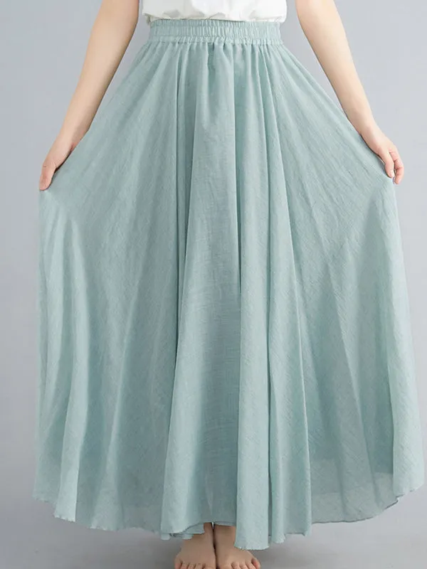 A-Line Loose Elasticity Pleated Solid Color Skirts