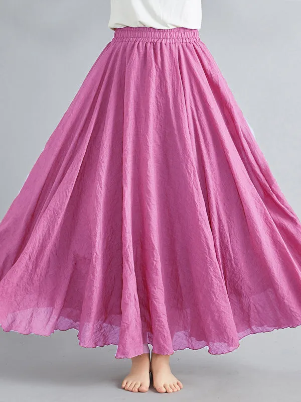 A-Line Loose Elasticity Pleated Solid Color Skirts