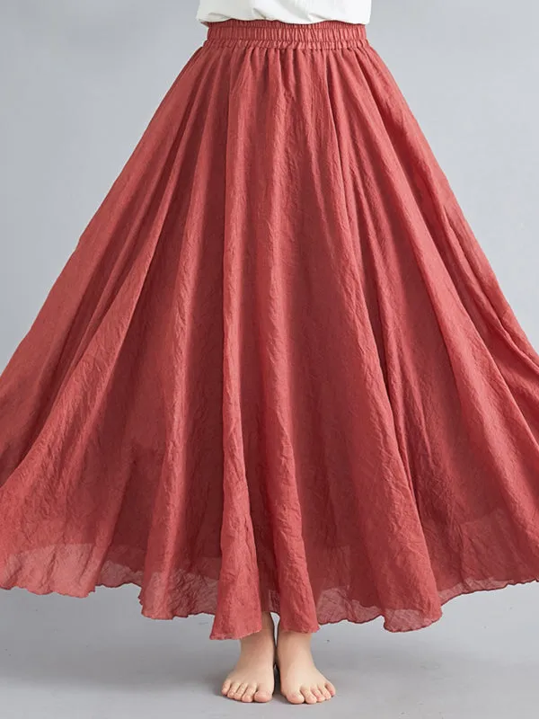 A-Line Loose Elasticity Pleated Solid Color Skirts