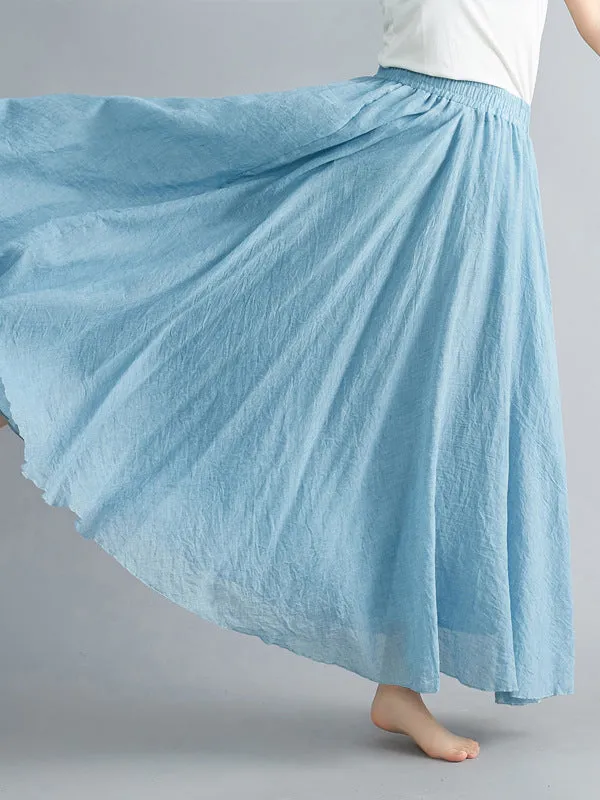 A-Line Loose Elasticity Pleated Solid Color Skirts