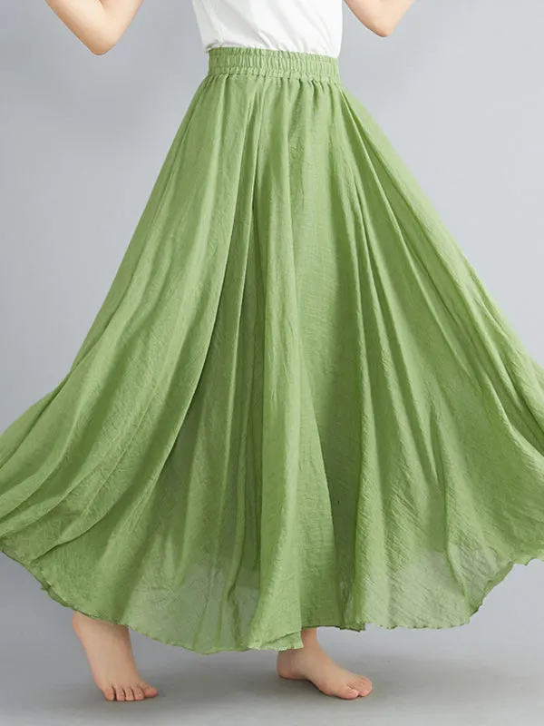 A-Line Loose Elasticity Pleated Solid Color Skirts