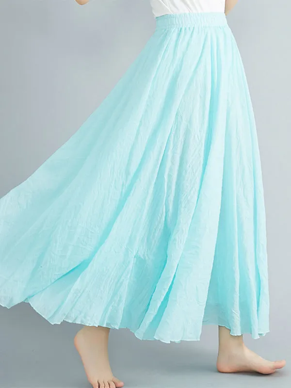 A-Line Loose Elasticity Pleated Solid Color Skirts