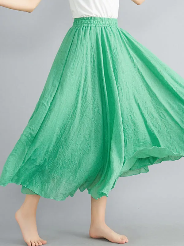 A-Line Loose Elasticity Pleated Solid Color Skirts