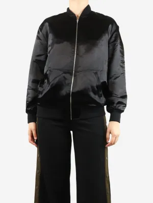 Black satin patchwork bomber jacket - size UK 10