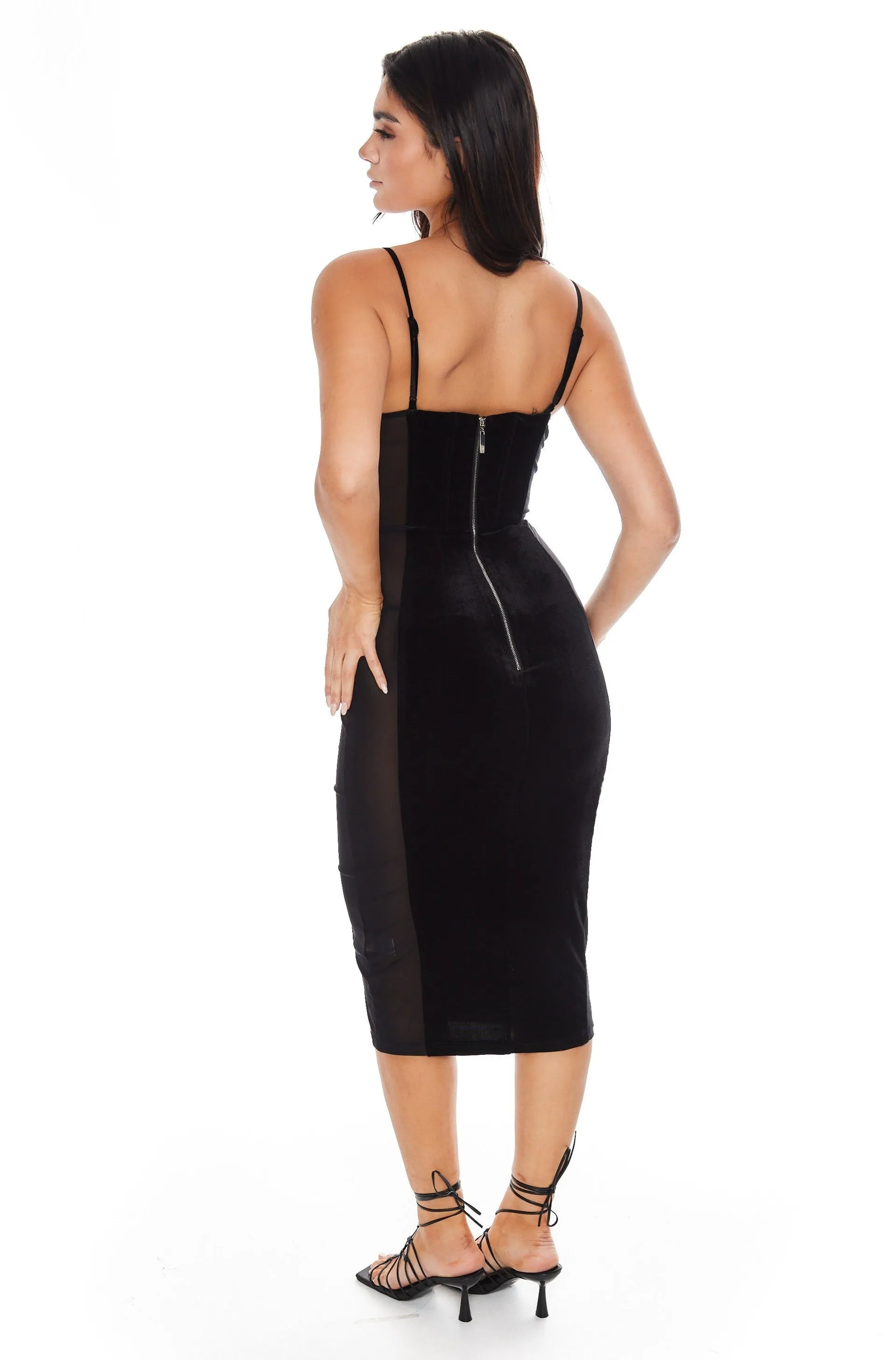 Black Velvet Corset Mesh Side Dress