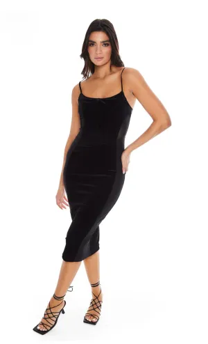 Black Velvet Corset Mesh Side Dress