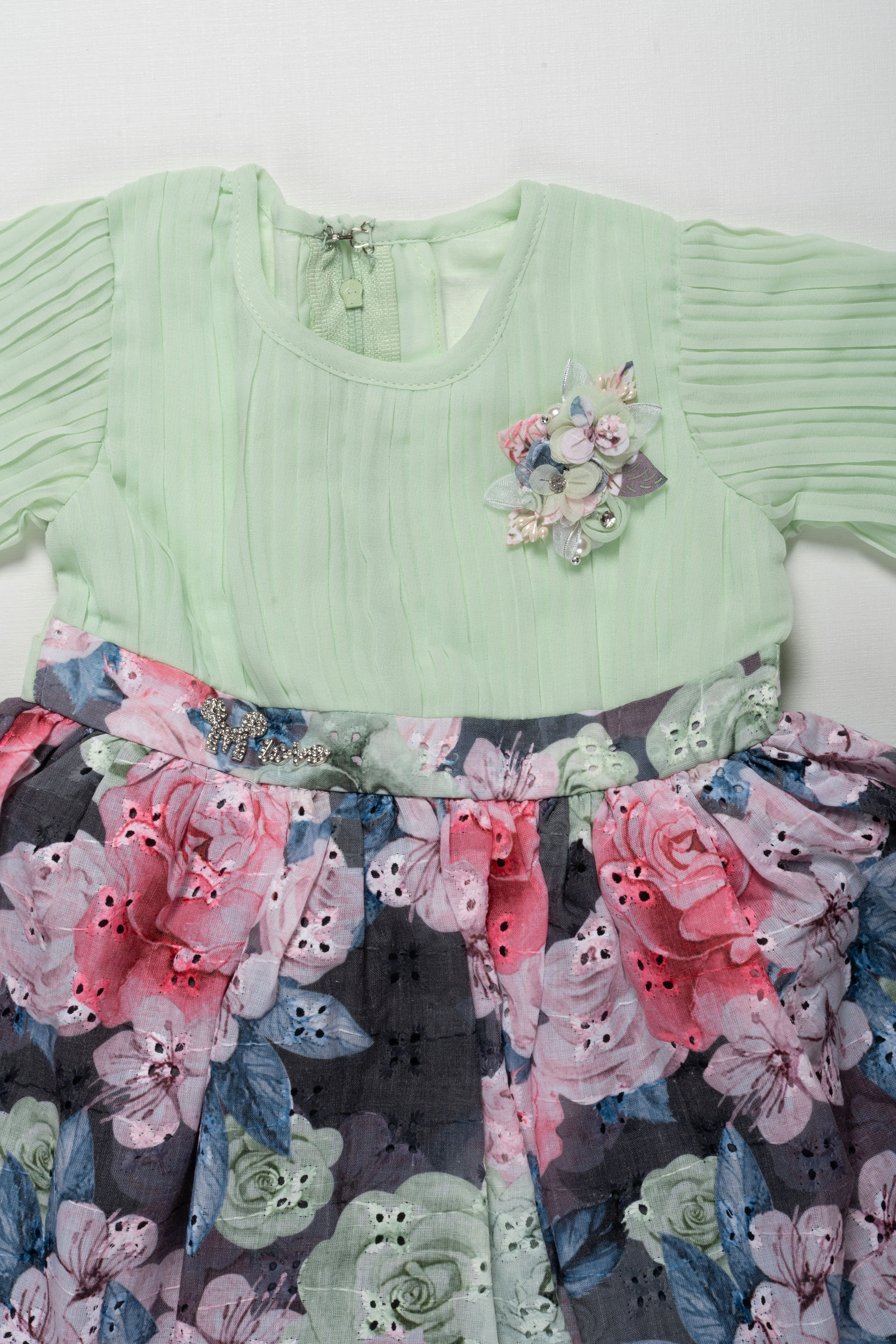 Charming Girls Fancy Floral Frock with Embroidered Detail