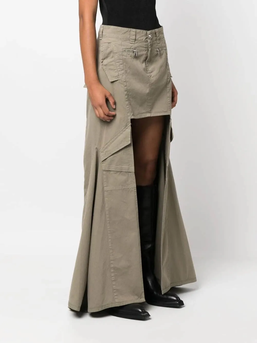 Coperni Paneled Cargo Maxi Skirt, khaki