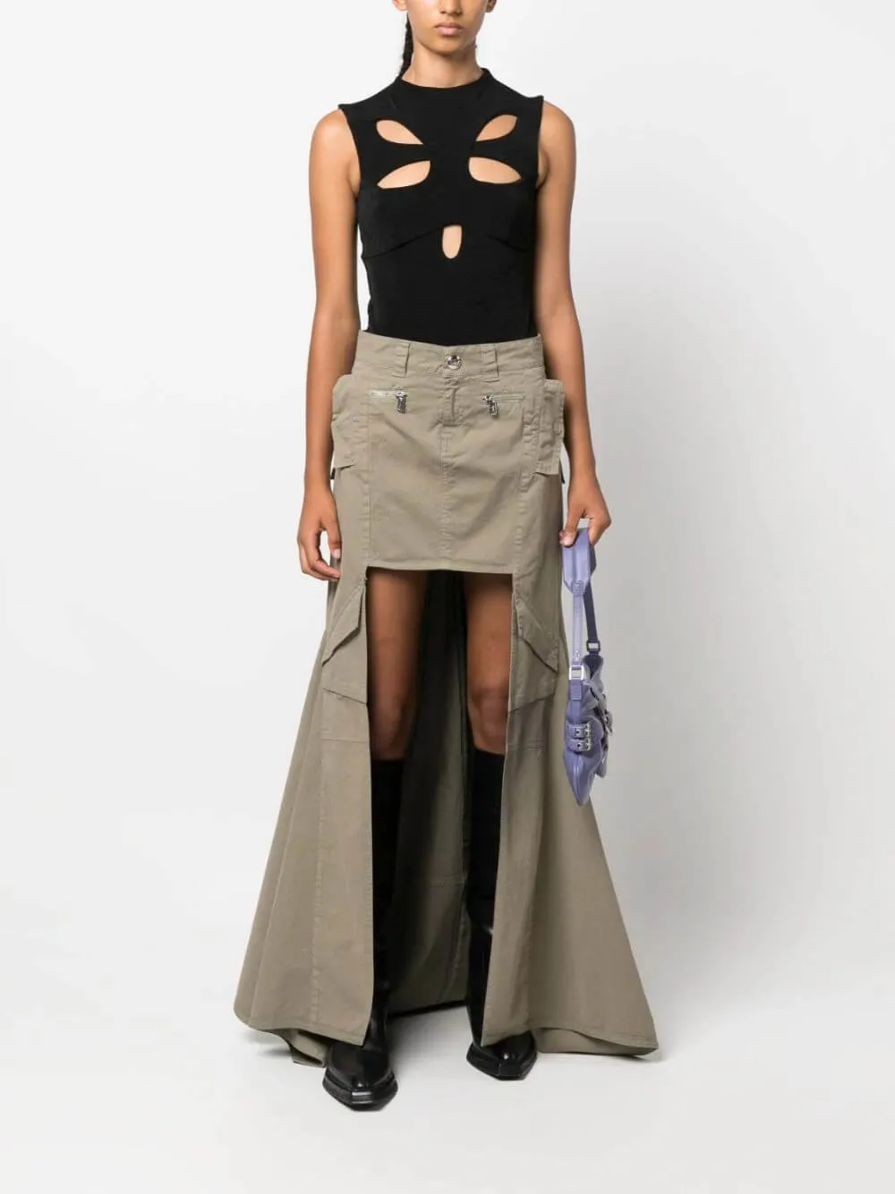 Coperni Paneled Cargo Maxi Skirt, khaki