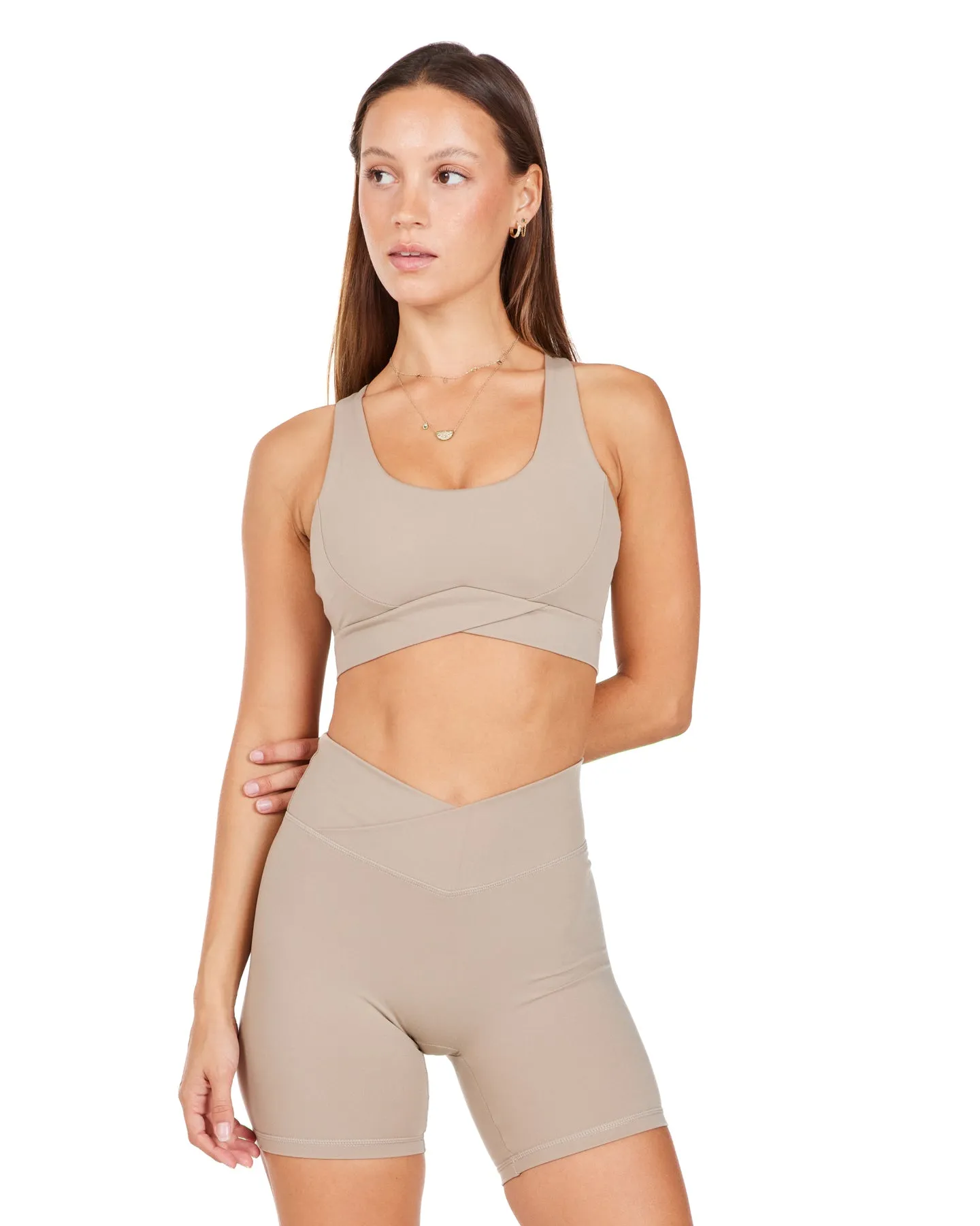 Cross Over Sports Bra - Vintage Khaki