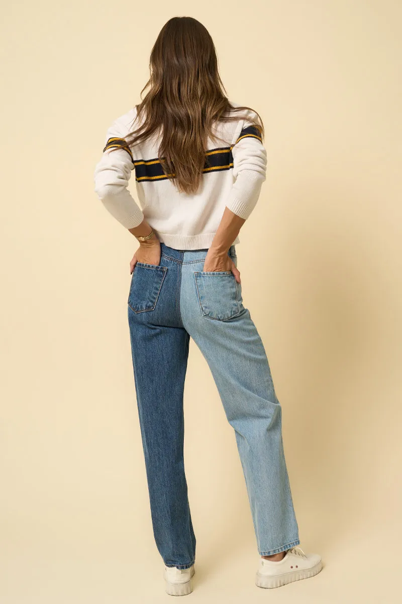 Crossover Two Tone Straight Jeans