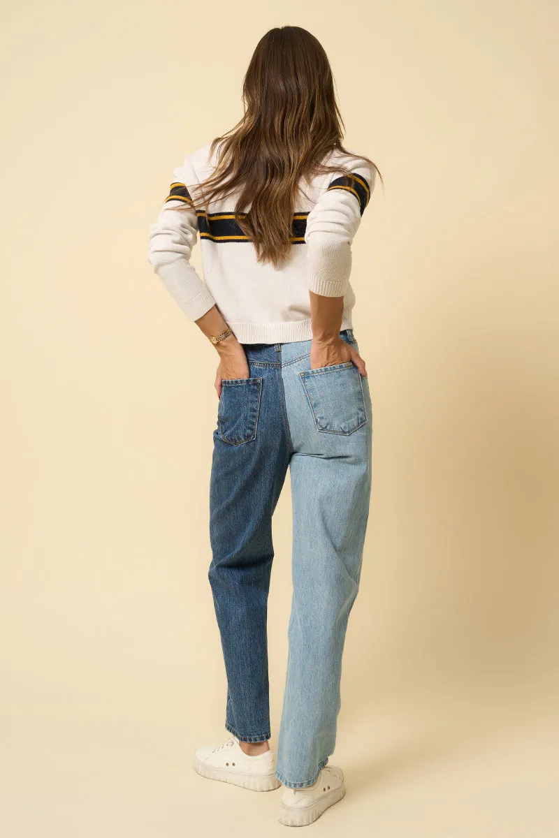 Crossover Two Tone Straight Jeans