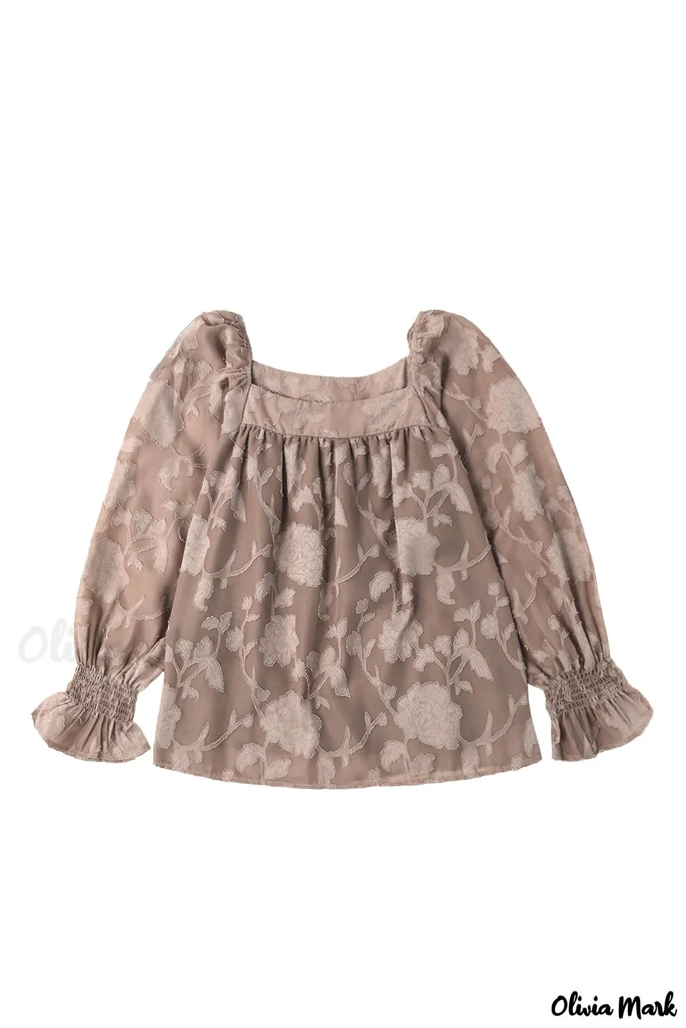 Deanwangkt - Khaki Floral Textured Square Neck Blouse