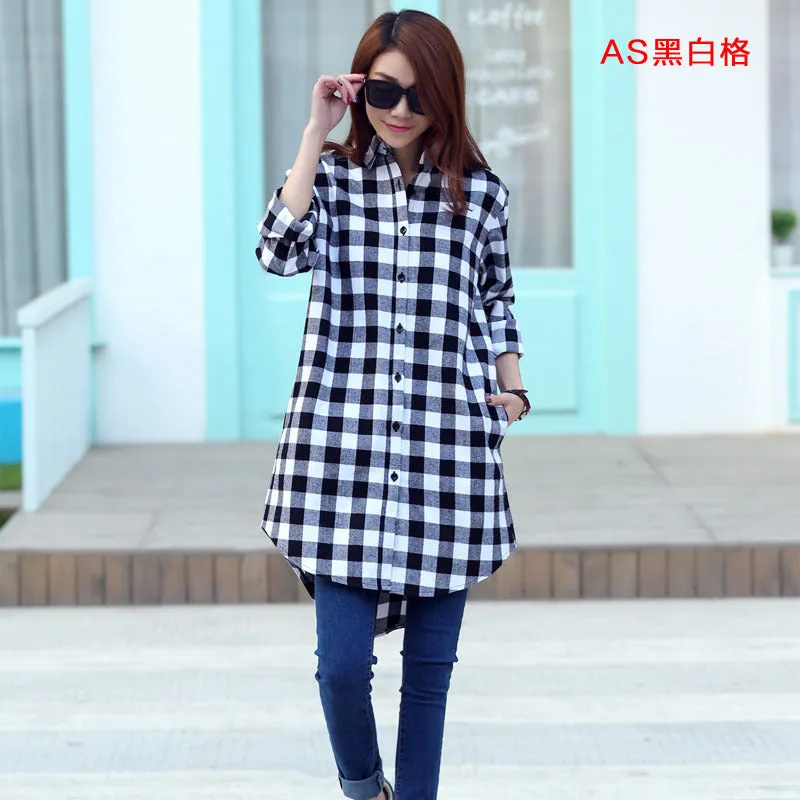 deanwangkt New  Button Down Shirt for Women Plus Size Cotton Long Plaid Flannel Shirt Korean Full Sleeve Casual Loose Blouse