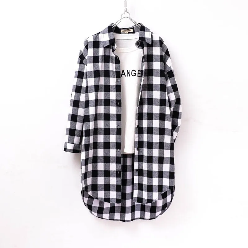 deanwangkt New  Button Down Shirt for Women Plus Size Cotton Long Plaid Flannel Shirt Korean Full Sleeve Casual Loose Blouse