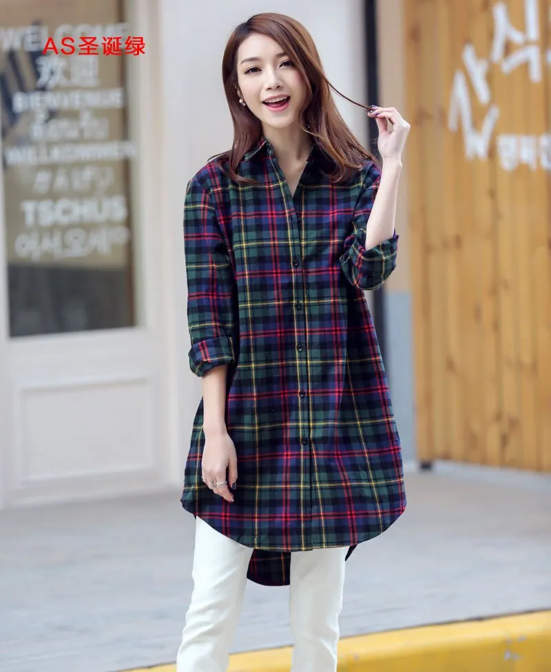 deanwangkt New  Button Down Shirt for Women Plus Size Cotton Long Plaid Flannel Shirt Korean Full Sleeve Casual Loose Blouse