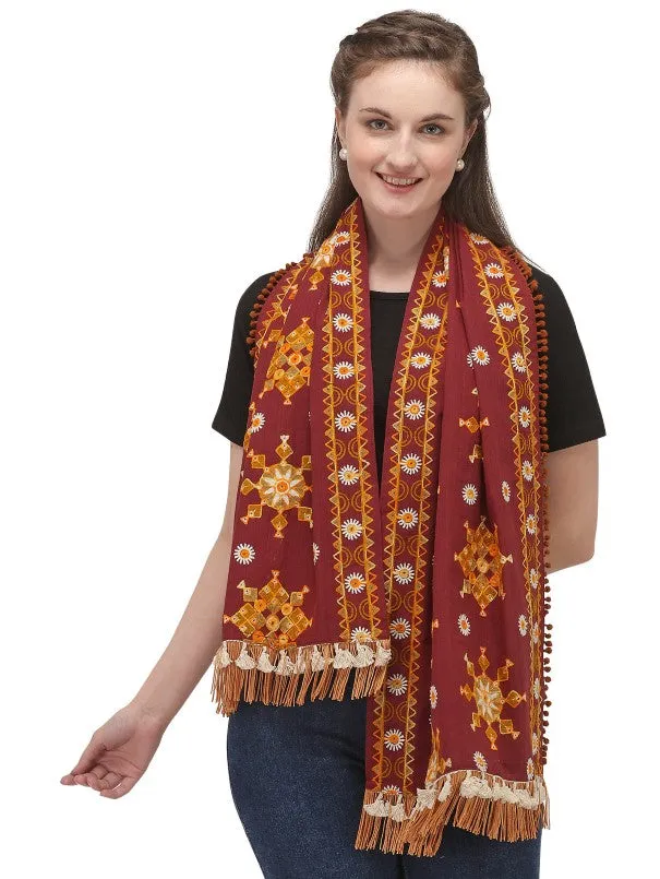 Deep Wine Snow Flake Woollen Embroidered Khadi Muffler