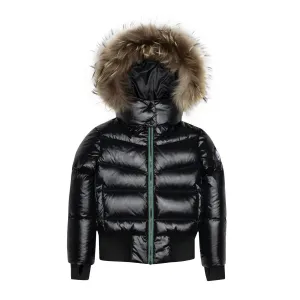 Ellabee Black/Mint Accent With Natural Racoon Fur Celine Bomber Coat