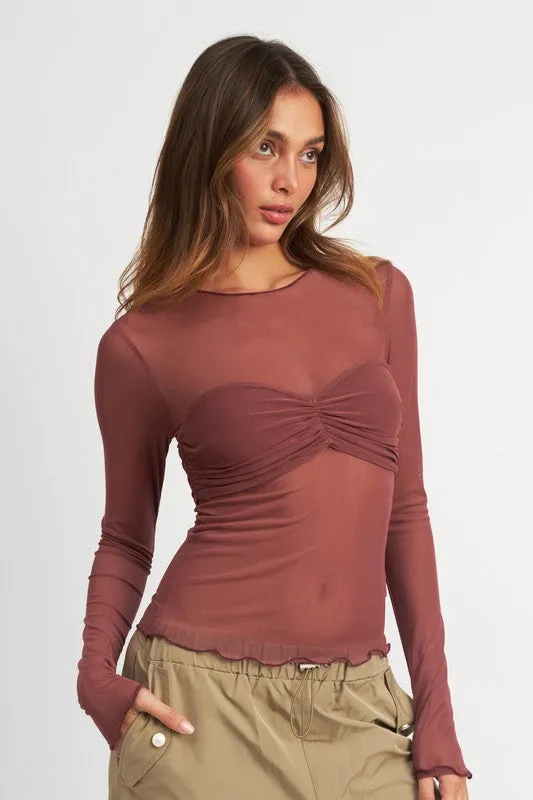 Emory Park CREW NECK SHEER BUST TOP