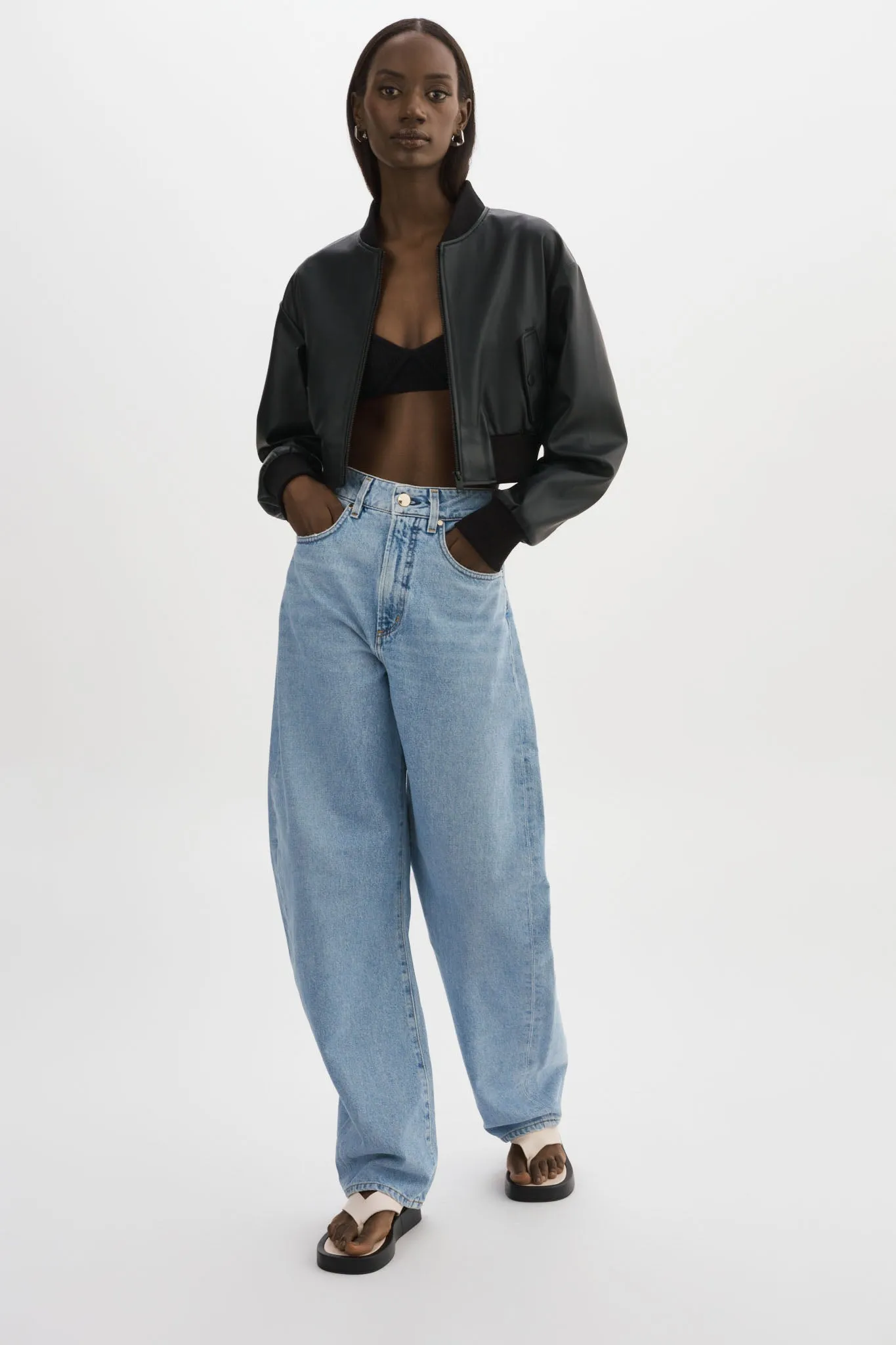 EVELIN | Faux Leather Cropped Bomber