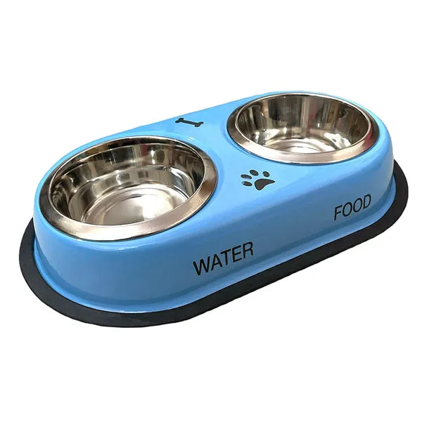 Exclusive Pet Dining Combo: Steel Double Diner Bowls with Anti-Slip Mat   Superbone Salmon Oil Chicken Sticks | 30% OFF