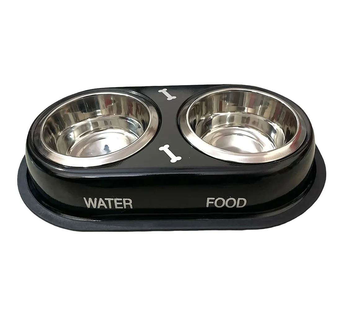 Exclusive Pet Dining Combo: Steel Double Diner Bowls with Anti-Slip Mat   Superbone Salmon Oil Chicken Sticks | 30% OFF