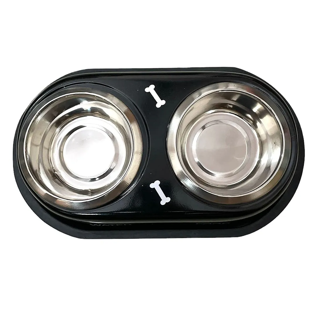 Exclusive Pet Dining Combo: Steel Double Diner Bowls with Anti-Slip Mat   Superbone Salmon Oil Chicken Sticks | 30% OFF