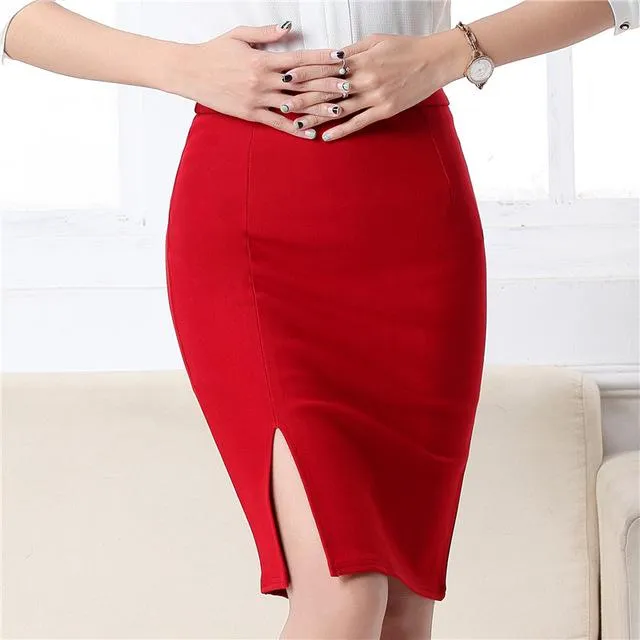 Fashion spring summer autumn 2017 new women skirt high waist work slim pencil skirt open fork sexy office lady skirts female