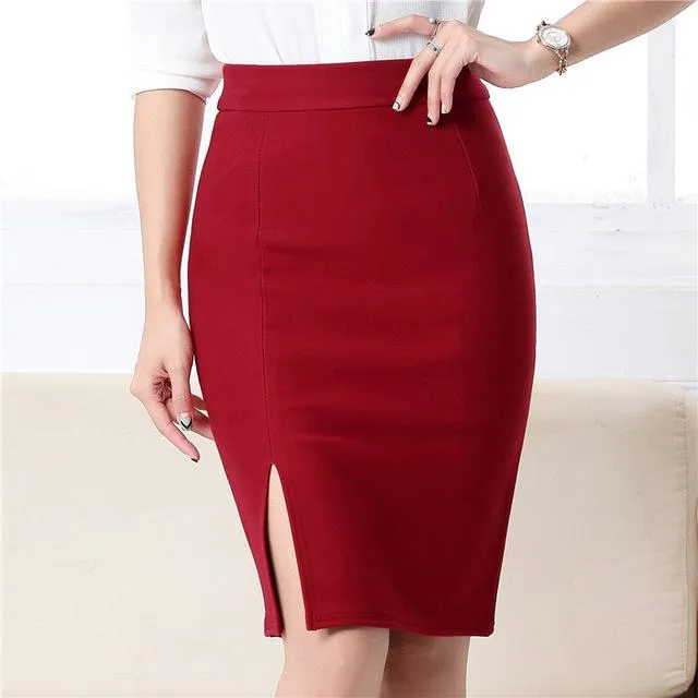 Fashion spring summer autumn 2017 new women skirt high waist work slim pencil skirt open fork sexy office lady skirts female