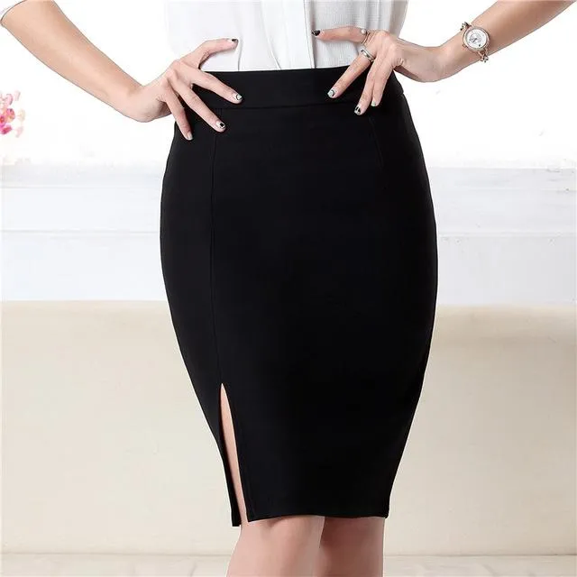 Fashion spring summer autumn 2017 new women skirt high waist work slim pencil skirt open fork sexy office lady skirts female