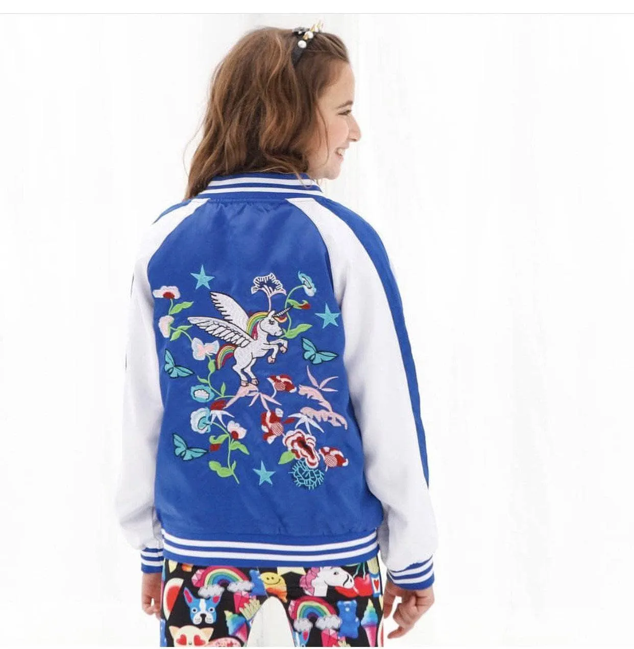 Girls Unicorn Satin Bomber