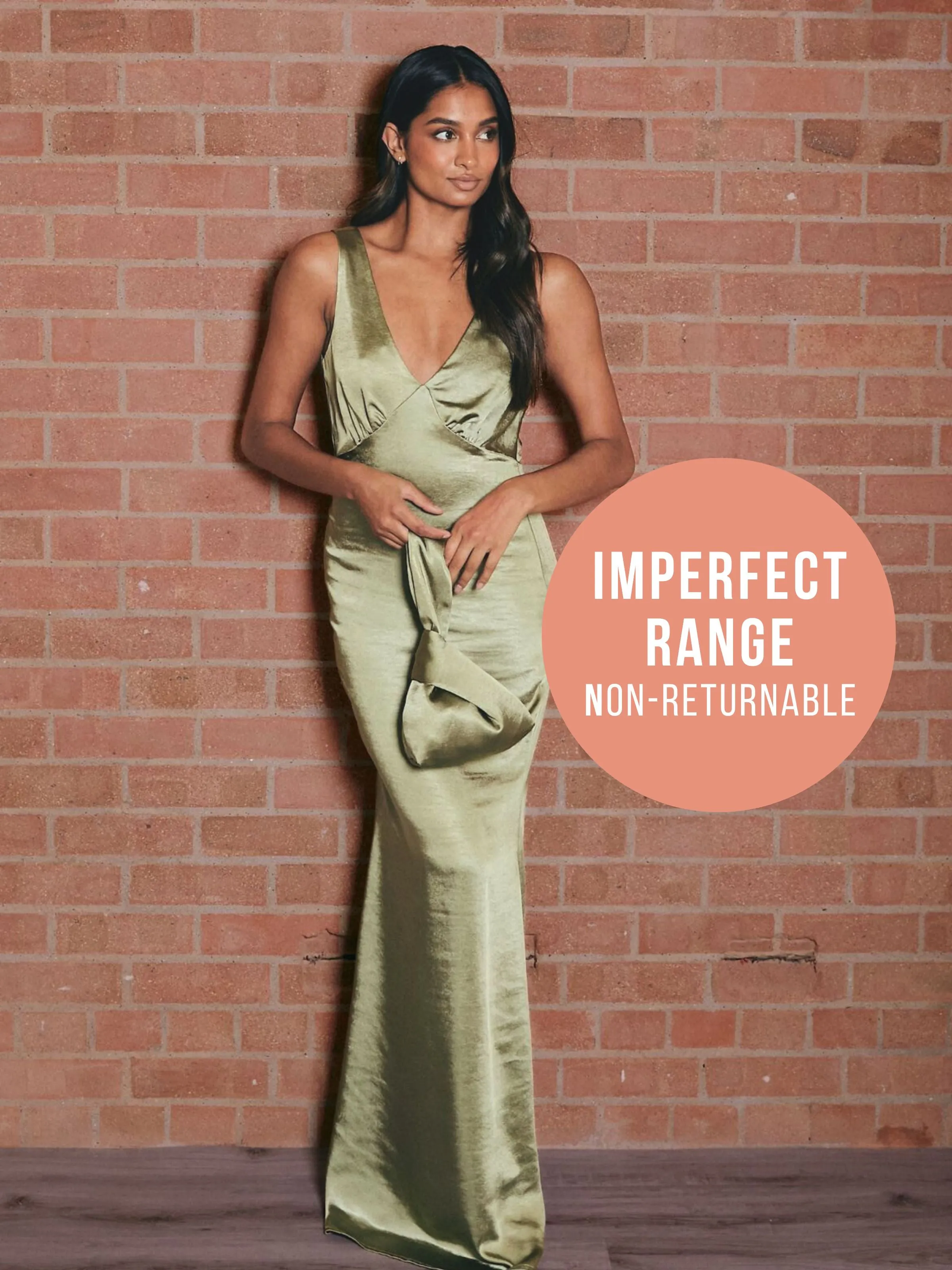 IMPERFECT V Neck Satin Maxi Dress / Olive