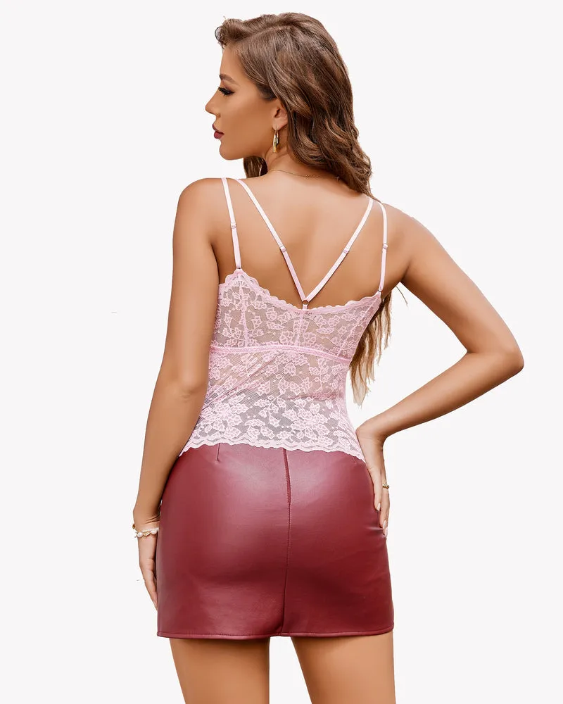 Lace Bralette V Neck Tube Slim Tank Top