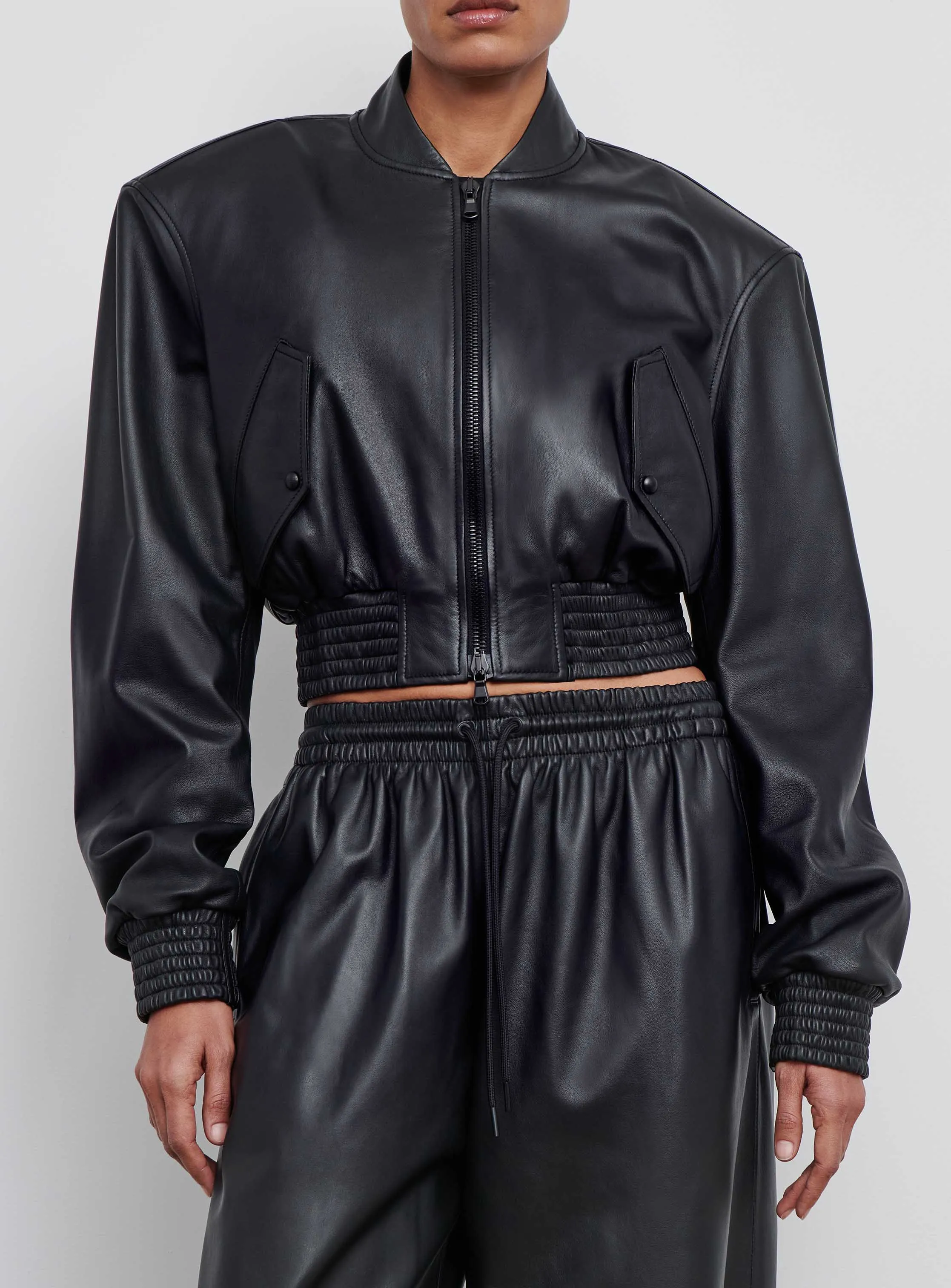 Leather Tailored Crop Bomber