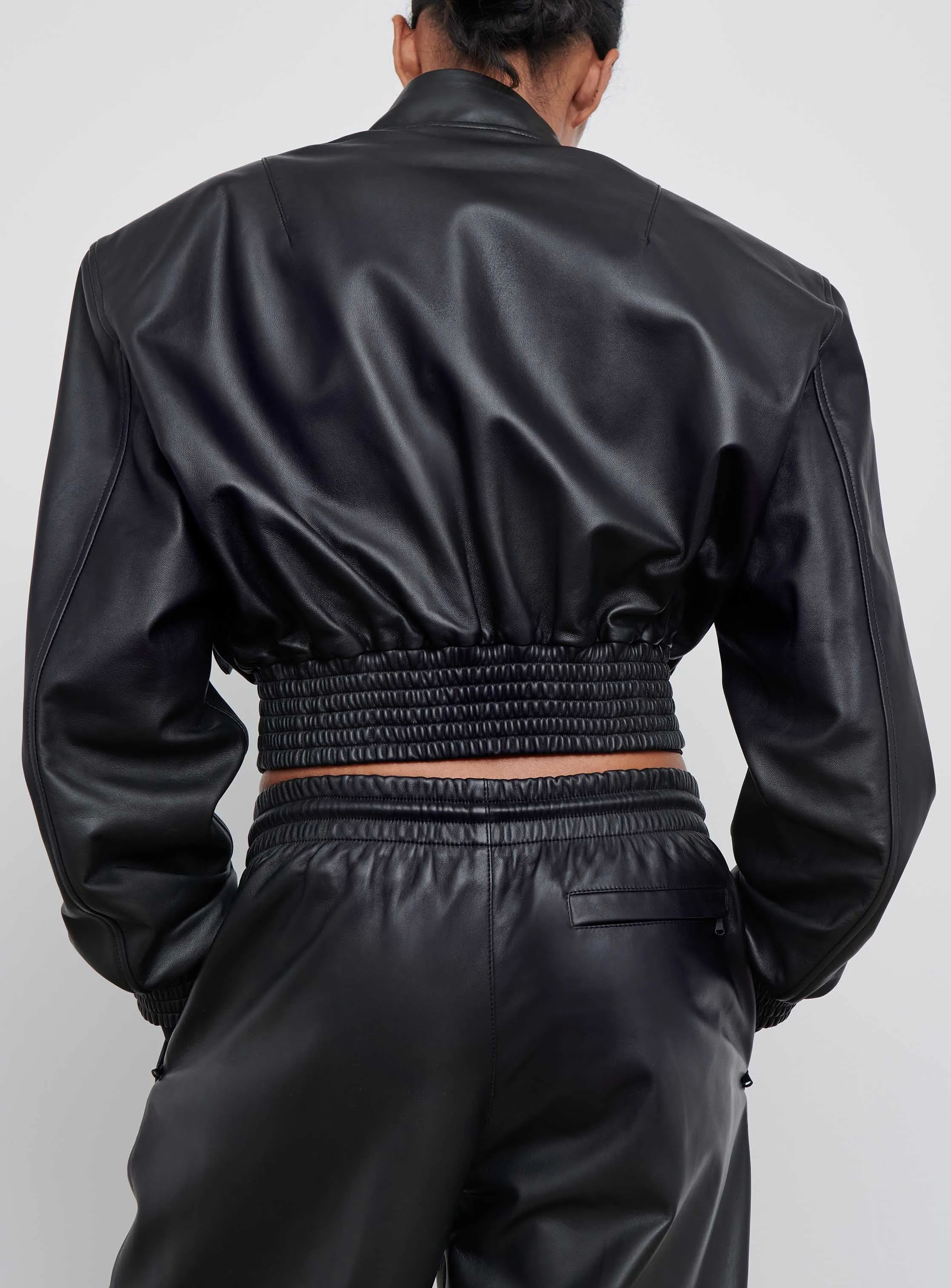 Leather Tailored Crop Bomber