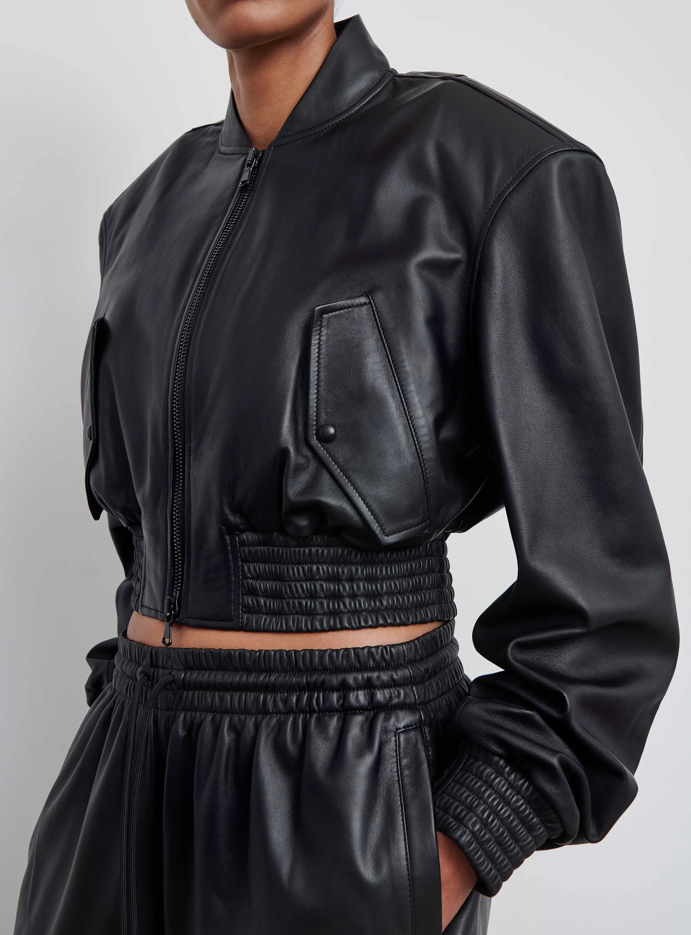 Leather Tailored Crop Bomber